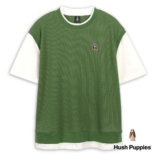 【Hush Puppies】男裝 上衣 漁夫帽狗假兩件華夫格上衣(綠色 / 43110109)