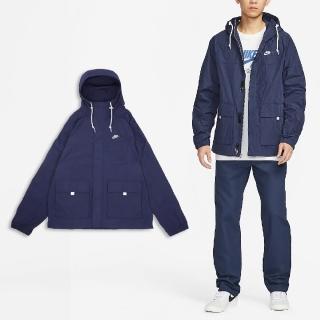 【NIKE 耐吉】外套 Club Bowline 男款 藍 白 連帽 立領 防風 寬鬆 風衣 夾克(FN3109-410)