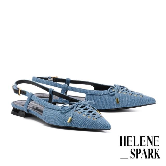 【HELENE_SPARK】系縷馬甲丹寧後繫帶低跟鞋(藍)