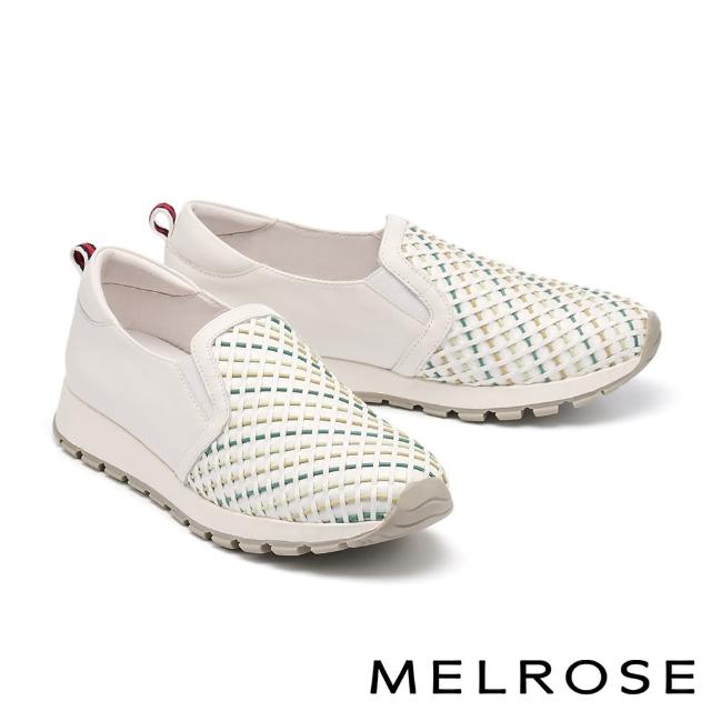 【MELROSE】美樂斯 日常美學編條牛皮厚底休閒鞋(綠)