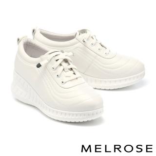 【MELROSE】美樂斯 清新純色流線造型全真皮厚底休閒鞋(白)