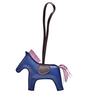 【Hermes 愛馬仕】RODEO GM 馬兒造型拼色小羊皮鑰匙圈/吊飾(大-藏藍X粉紅色H064931CA-BLUE-PK)
