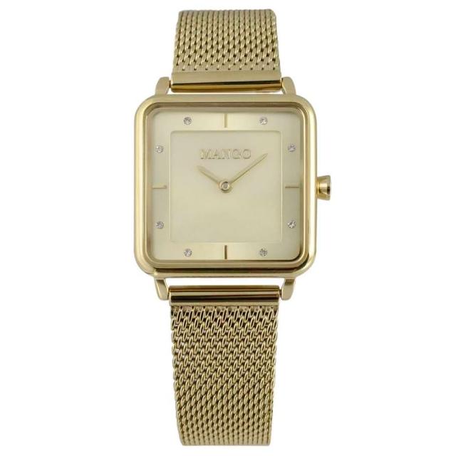 【MANGO】方形簡約時尚美學晶鑽米蘭腕錶-MA6772L-GD(金色/24mm)