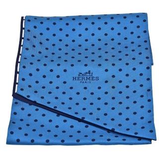 【Hermes 愛馬仕】波點幾何圖騰Maxi Twilly披肩/絲巾(大-藍H091793S-BLUE)