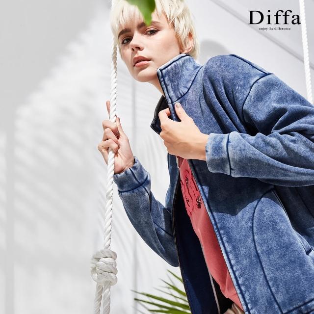 【Diffa】時尚質感落肩針織牛仔外套-女(丹寧)