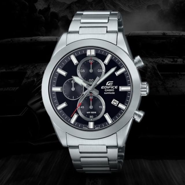 【CASIO 卡西歐】EDIFICE 時尚黑 三針三眼 計時腕錶 41mm(EFB-710D-1A)