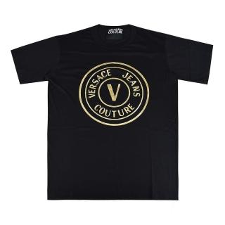 【VERSACE 凡賽斯】VERSACE JEANS COUTURE圓型LOGO純棉短袖T恤(男款/黑)