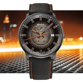 【MIDO 美度】Commander Gradient香榭漸層透視腕錶 黑橘編織帶款-加上鍊機＆多豪禮 M6(M021.407.37.411.00)