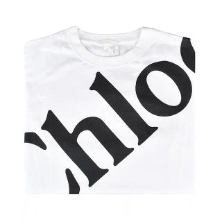 【Chloe’ 蔻依】CHLOE黑色LOGO大寫字母設計純棉短袖T恤(女款/白)