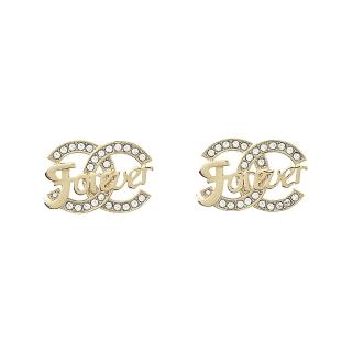 【CHANEL 香奈兒】CHANEL CC LOGO字母設計金屬鑲鑽穿式耳環(金)