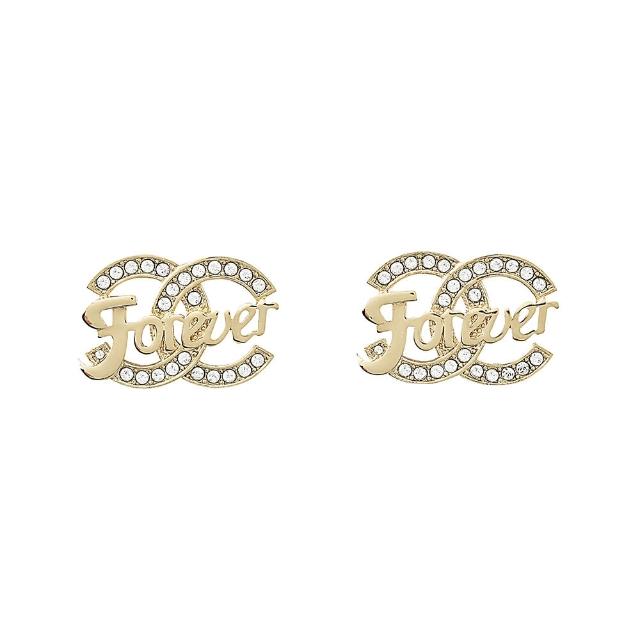 【CHANEL 香奈兒】CHANEL CC LOGO字母設計金屬鑲鑽穿式耳環(金)