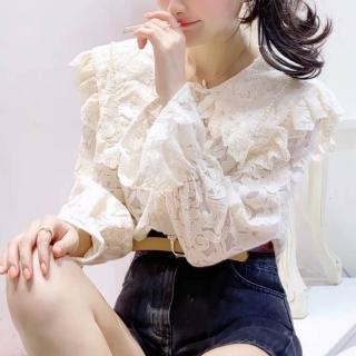 【BBHONEY】夢幻古典花形蕾絲珍珠領襯衫(網美熱搜款)