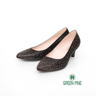 【GREEN PINE】幸福預兆水鑽低跟鞋黑色(00900816)