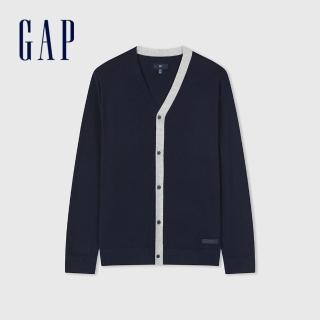 【GAP】男裝 V領針織外套-海軍藍(428979)