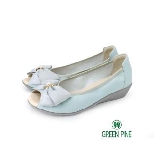 【GREEN PINE】經典飾釦魚口楔形鞋灰藍色(00930232)