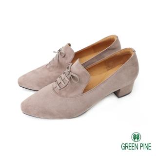 【GREEN PINE】尖頭絨布蝴蝶結樂福跟鞋灰色(00657311)
