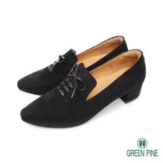 【GREEN PINE】尖頭絨布蝴蝶結樂福跟鞋黑色(00657311)