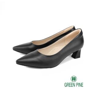 【GREEN PINE】俐落尖頭真皮中跟鞋黑色(00289268)