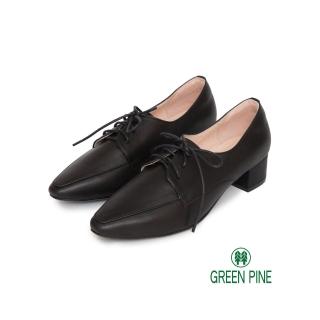 【GREEN PINE】清新綁帶真皮粗跟牛津鞋黑色(00656318)