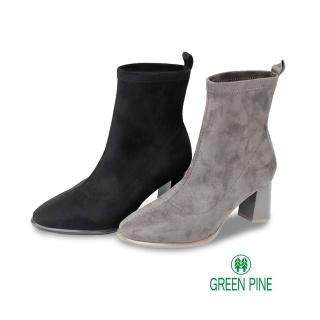 【GREEN PINE】寒流必穿冬日輕奢粗跟短筒彈力女襪靴(2色/ 10118573)
