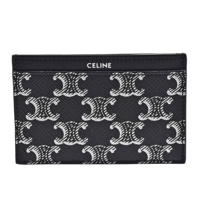 【CELINE】經典品牌字母LOGO TRIOMPHE帆布小牛皮萬用卡夾(黑/銀色10B702EV4.36SB)