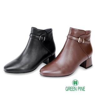 【GREEN PINE】寒流必穿超顯瘦不對稱羊皮粗跟女短靴(2色/ 00180363)