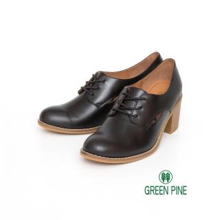 【GREEN PINE】優雅鏤空透感粗跟牛津中跟鞋黑色(00147116)