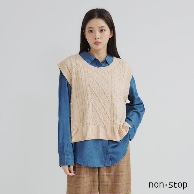 【non-stop】麻花針織兩件式丹寧襯衫-2色