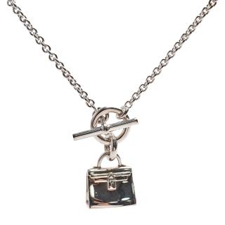 【Hermes 愛馬仕】經典Amulettes Kelly包包造型925純銀T釦項鍊(H121325B-ARG)