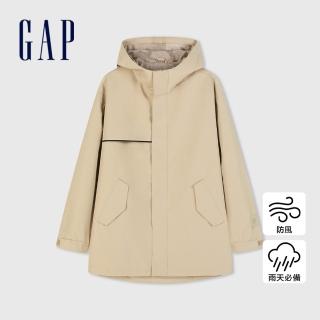【GAP】男裝 Logo防風防雨連帽外套-卡其色(884833)