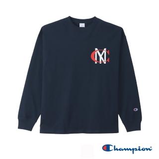 【Champion】官方直營-印花寬版長袖T恤-男(深藍色)