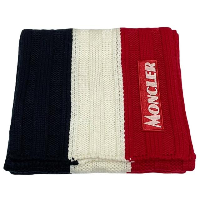 【MONCLER】英文名LOGO 三色羊毛圍巾(ONE SIZE)
