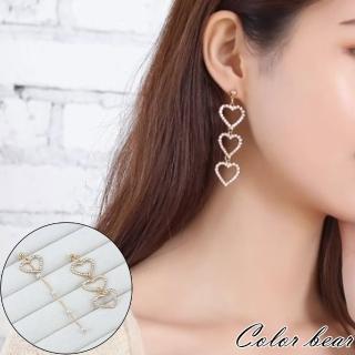 【卡樂熊】S925銀針不對稱愛心珍珠鑲鑽造型耳環/耳釘(S925銀飾品)