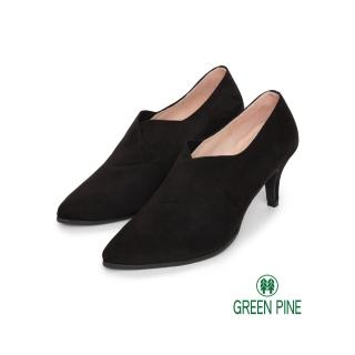 【GREEN PINE】寒流必穿經典尖頭優雅絨料細跟女踝靴黑色(00708786)