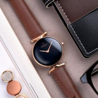 【Nordgreen】ND手錶 Unika 獨特 32mm 玫瑰金殼×黑面 復古棕真皮錶帶(UN32RGLEBRBL)