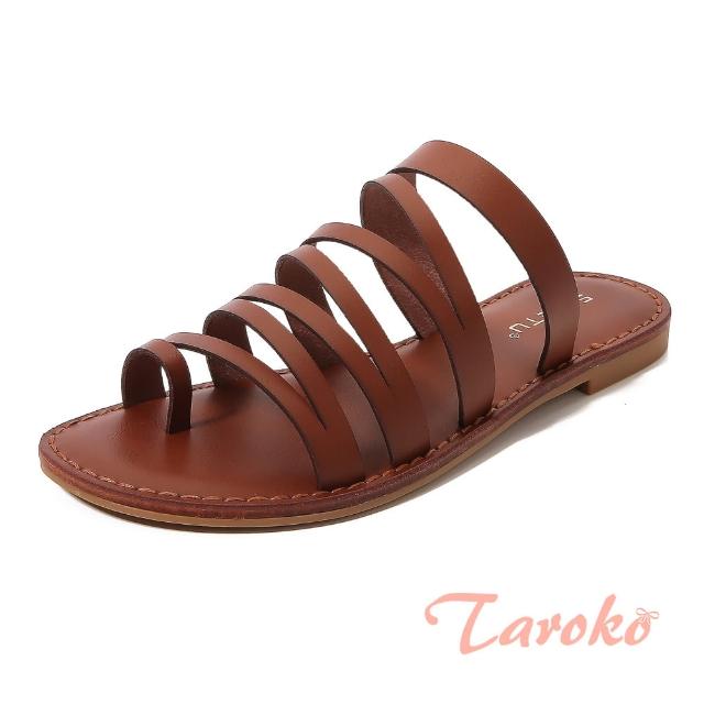 【Taroko】夏季套趾平底輕便羅馬拖鞋(3色可選)