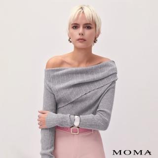 【MOMA】高級感斜肩坑條毛衣(灰色)