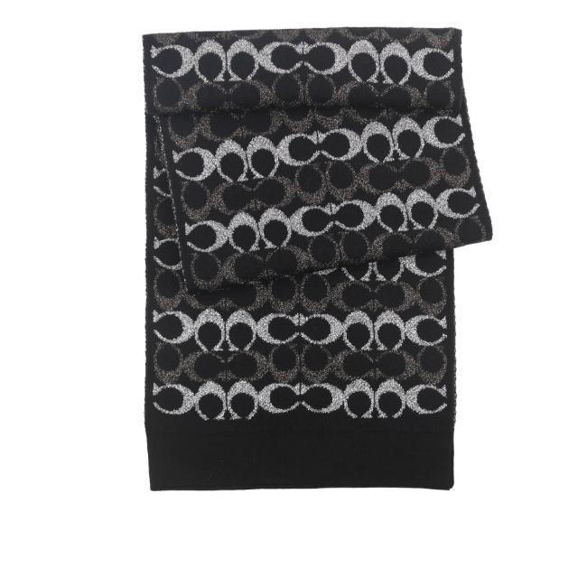【COACH】滿版CC Logo 羊毛及金屬纖維圍巾(黑色)