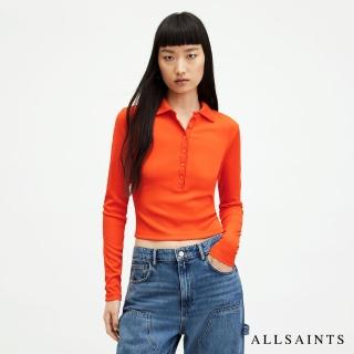 【ALLSAINTS】HALLIE 開襟羅紋長袖POLO衫-橘 WM092Z(貼身版型)