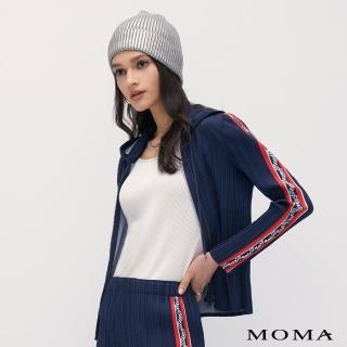 【MOMA】運動風壓褶連帽外套(深藍色)