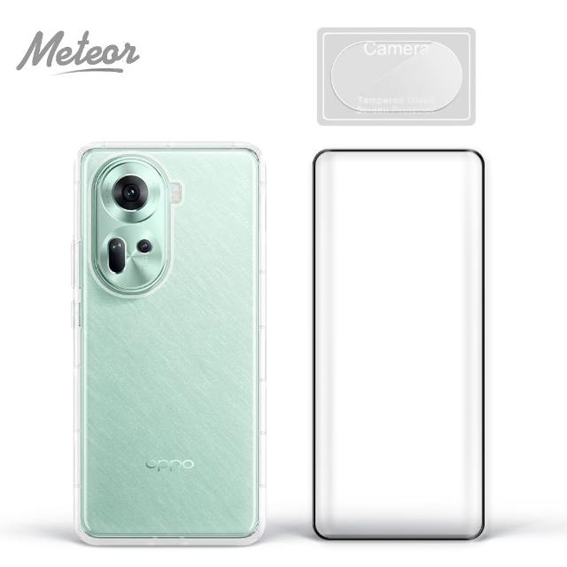 【Meteor】OPPO Reno 11 5G 手機保護超值3件組(透明空壓殼+鋼化膜+鏡頭貼)
