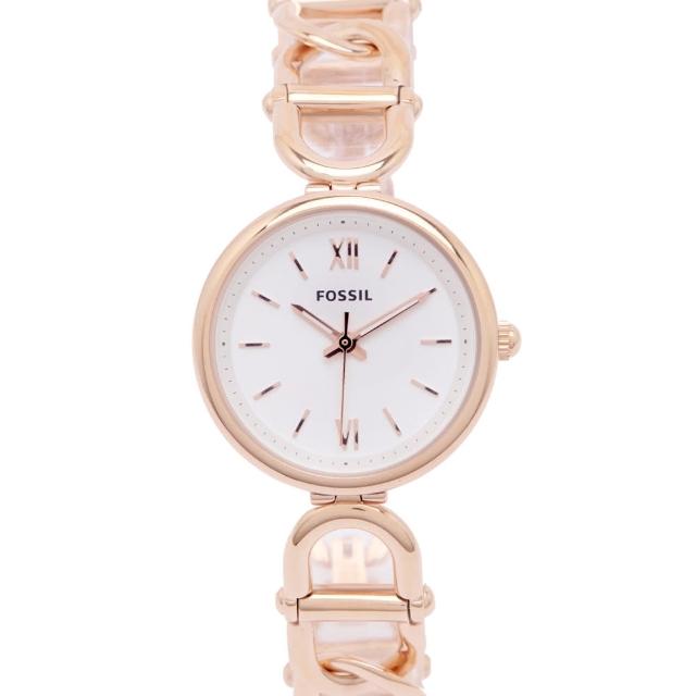 【FOSSIL】甜美不鏽鋼材質手環款錶帶手錶-銀色面x玫瑰金色系/30mm(ES5273)