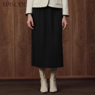 【EPISODE】百搭寬鬆皺褶鬆緊腰長裙E35D01（黑）