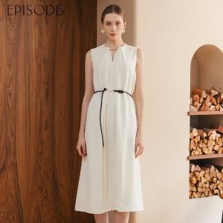 【EPISODE】氣質寬鬆皺褶腰帶無袖雪紡長洋裝E35704（白）