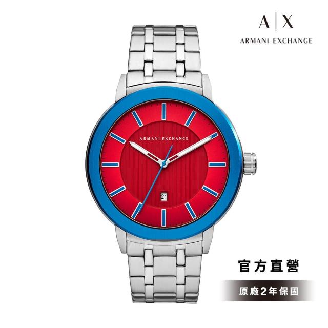 【A|X Armani Exchange 官方直營】Maddox 創意型男鮮紅不銹鋼手錶 46mm AX1471