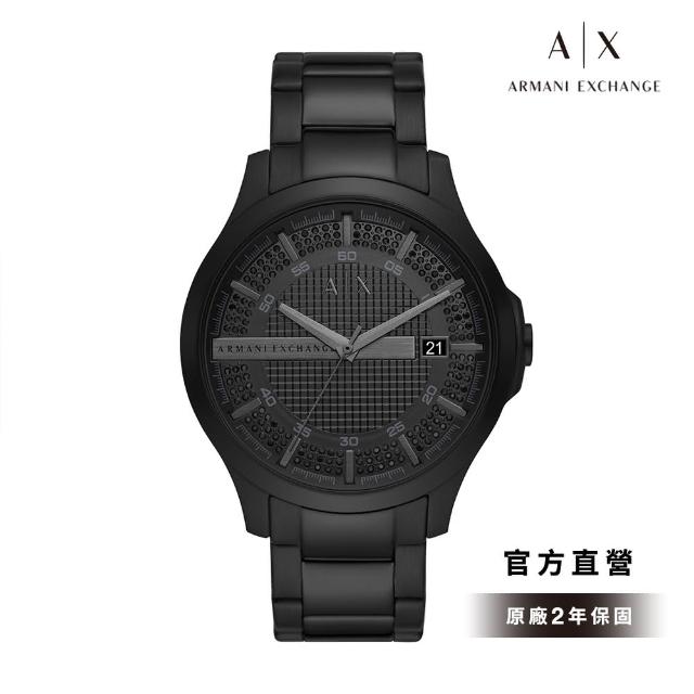 【A|X Armani Exchange 官方直營】Hampton 灰線壓字時尚手錶 黑色不鏽鋼鍊帶 46MM AX2427