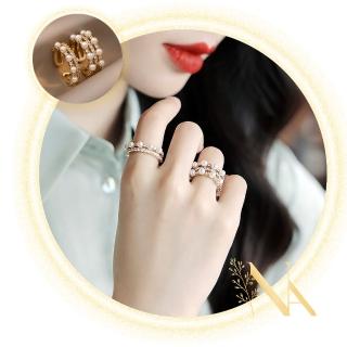 【NANA】娜娜 韓版奢華開口可調珍珠水鑽食指戒指(水鑽開口戒指)