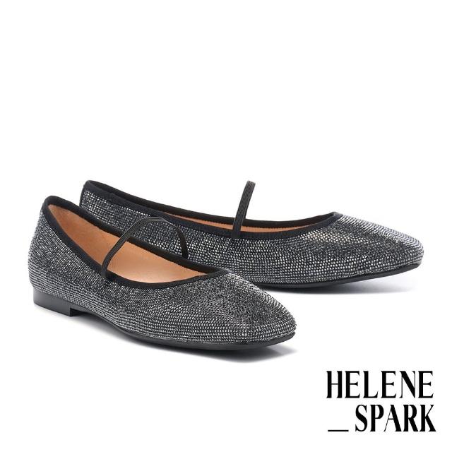 【HELENE_SPARK】華麗時尚晶鑽瑪莉珍方頭平底鞋(黑)