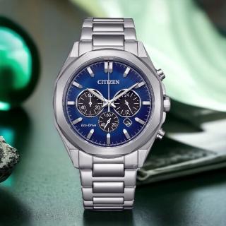 【CITIZEN 星辰】Chronograph 光動能計時腕錶-藍色 41mm 腕錶 藍色 男錶 手錶 畢業 禮物(CA4590-81L)