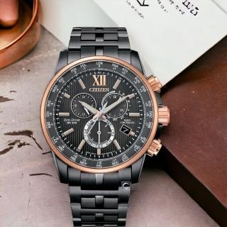 【CITIZEN 星辰】亞洲限定經典光動能電波計時手錶 腕錶 黑色 男錶 畢業 禮物(CB5884-88H)